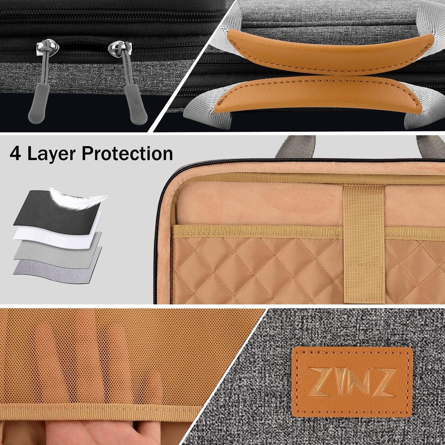 ZINZ Laptop Case Computer Sleeve Briefcase with Multi-pockets for 11.6 12.9 13 13.3 14 15 15.6 16 inch Notebooks