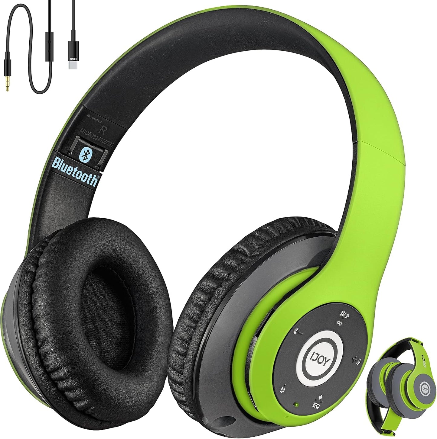 iJoy Bluetooth Headphones Over Ear, Wireless and Wired Foldable Headset Built-in Microphone, FM, Micro SD Card Slot - (Green) Adults Kids Men Women