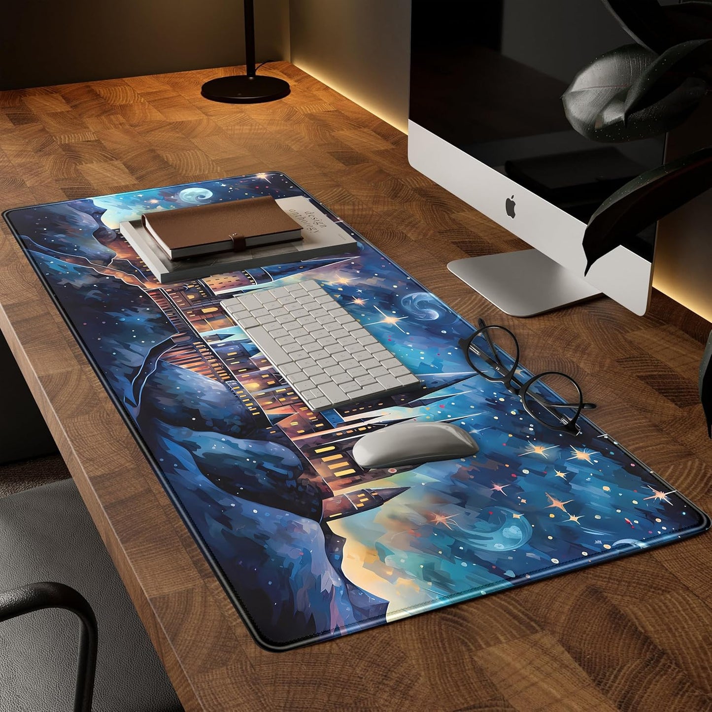 Blue Castle Desk Mat Aesthetic Cute Desk Pad, Extended Large Mouse Pad XXL Gaming Keyboard Pad, Computer Desktop Mouse Mat Full Desk Laptop Mat, Fantasy Art Office Desk Accessories 31.5" x 15.7"