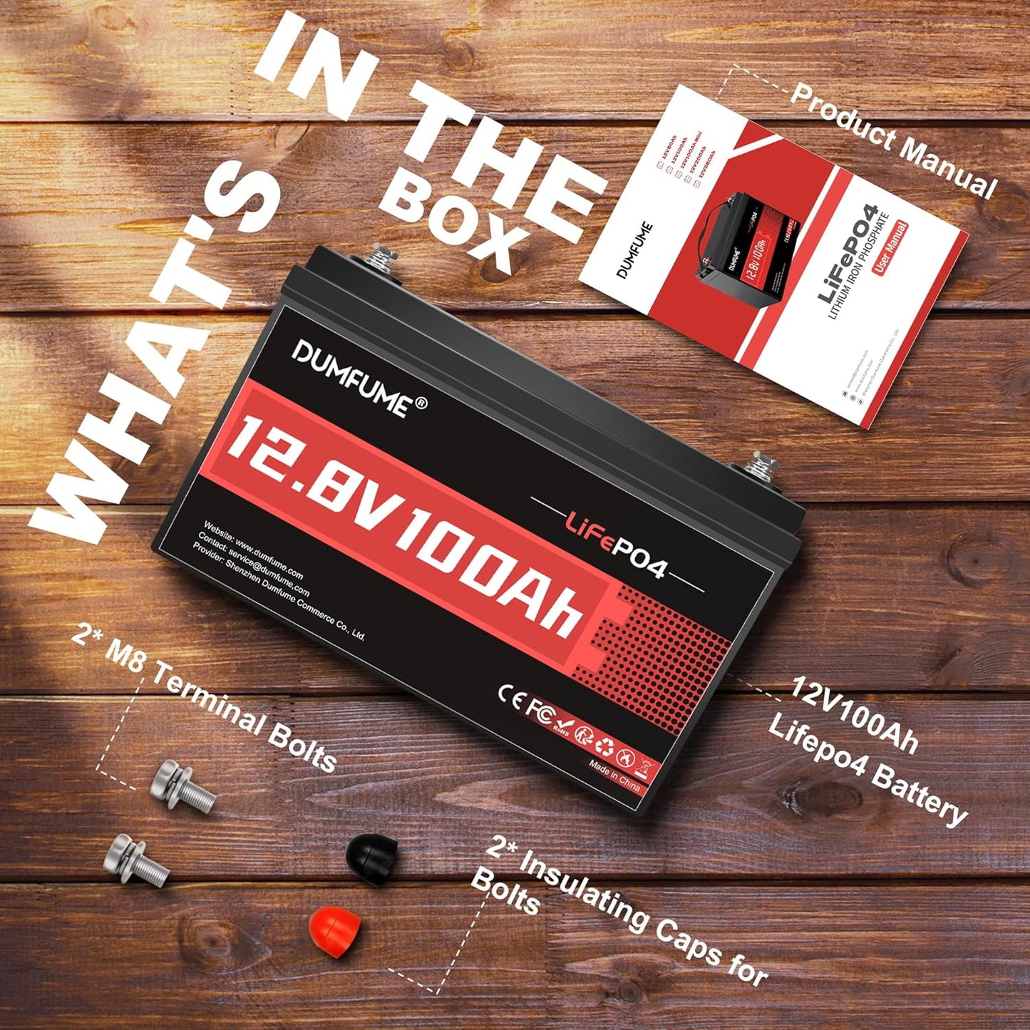 12V 100Ah LiFePO4 Lithium Battery, Built-in 100A BMS, 1280Wh, Up To 6000+ Cycles, Ideal For RV, Marine, Trolling Motor, Solar Off-Grid Systems