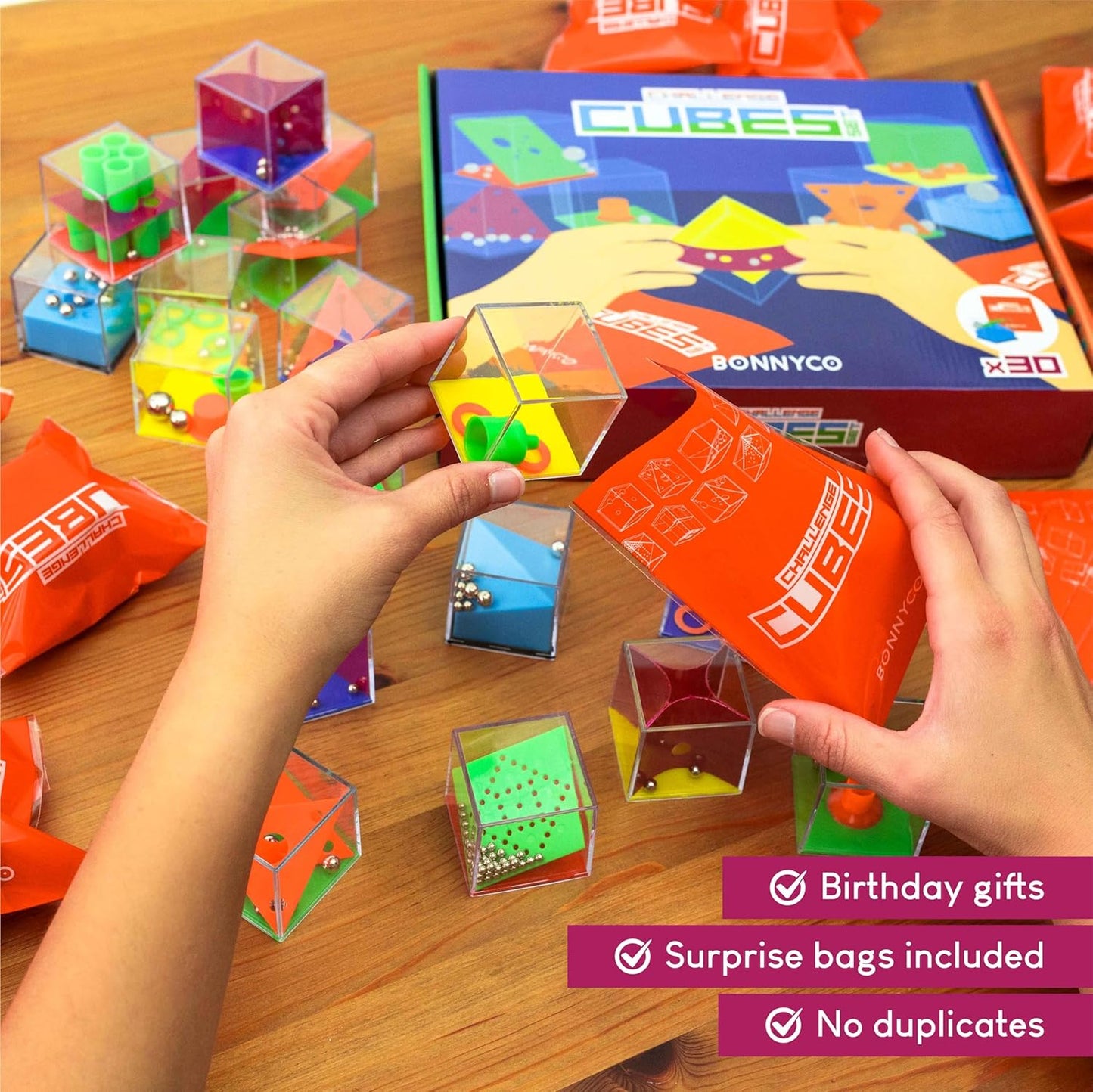 BONNYCO Brain Teaser Puzzles Cubes Kids Party Favors Pack 30 Pinata Goodie Bags Stuffers for Kids 3-5 4-8, Return Gifts for Birthday Party | Mini Puzzle Games, Classroom Prizes | Rewards Stocking