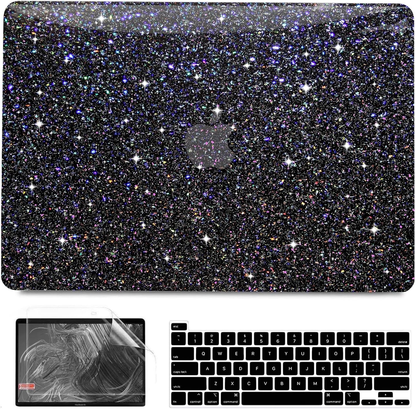 Anban Compatible with MacBook Pro 13 inch Case M2 M1 2025-2016 A2338 A2251 A2289 A2159 A1989 A1706 A1708, Plastic Hard Shell+Keyboard Cover+Screen Protector for MacBook Pro 13.3 inch Case, Shiny Black