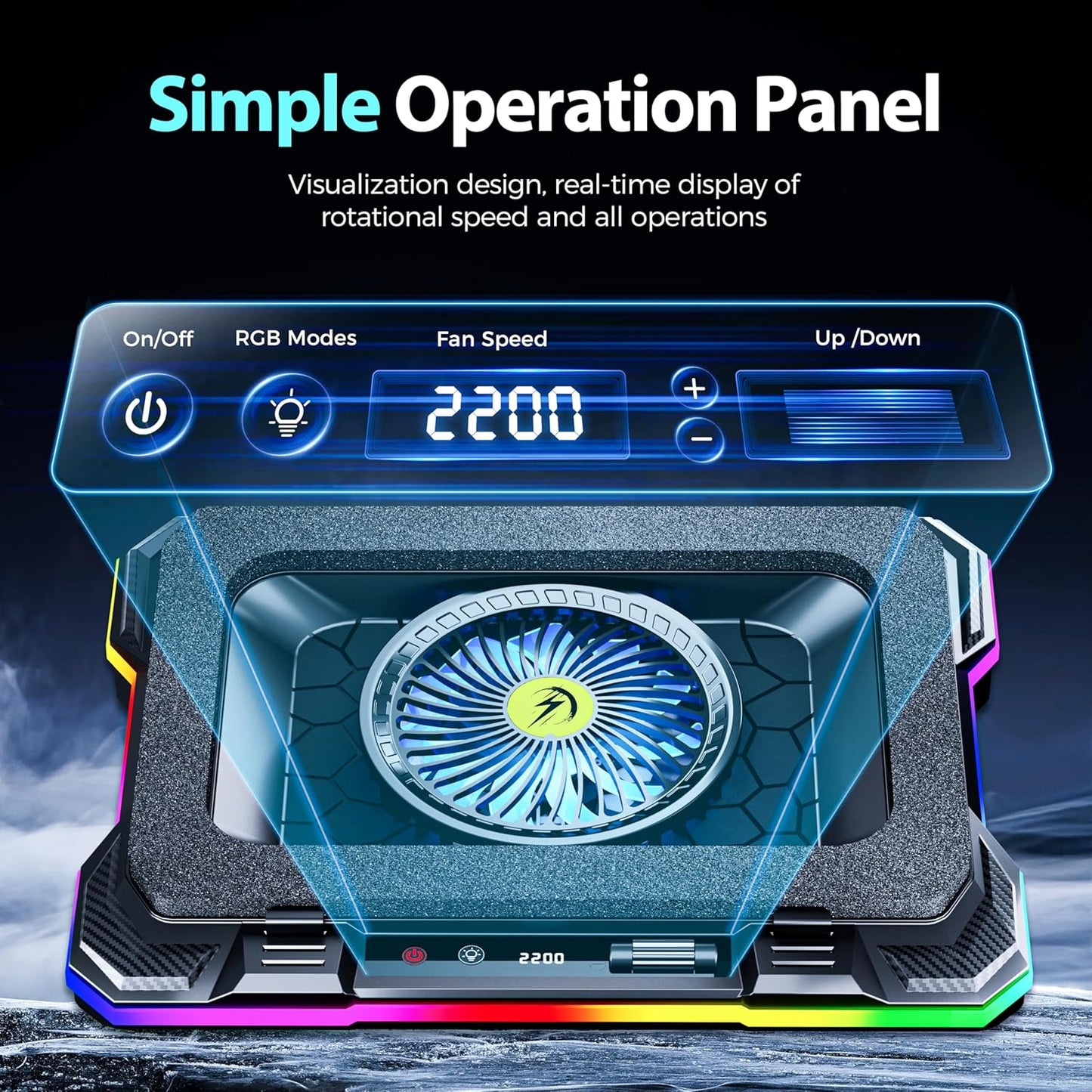 AICHESON Gaming RGB Laptop Cooling Pad with Powerful Cooler Fan, Sealed Foam and Phone Holder for 15-19 inch Laptops and PC Computers