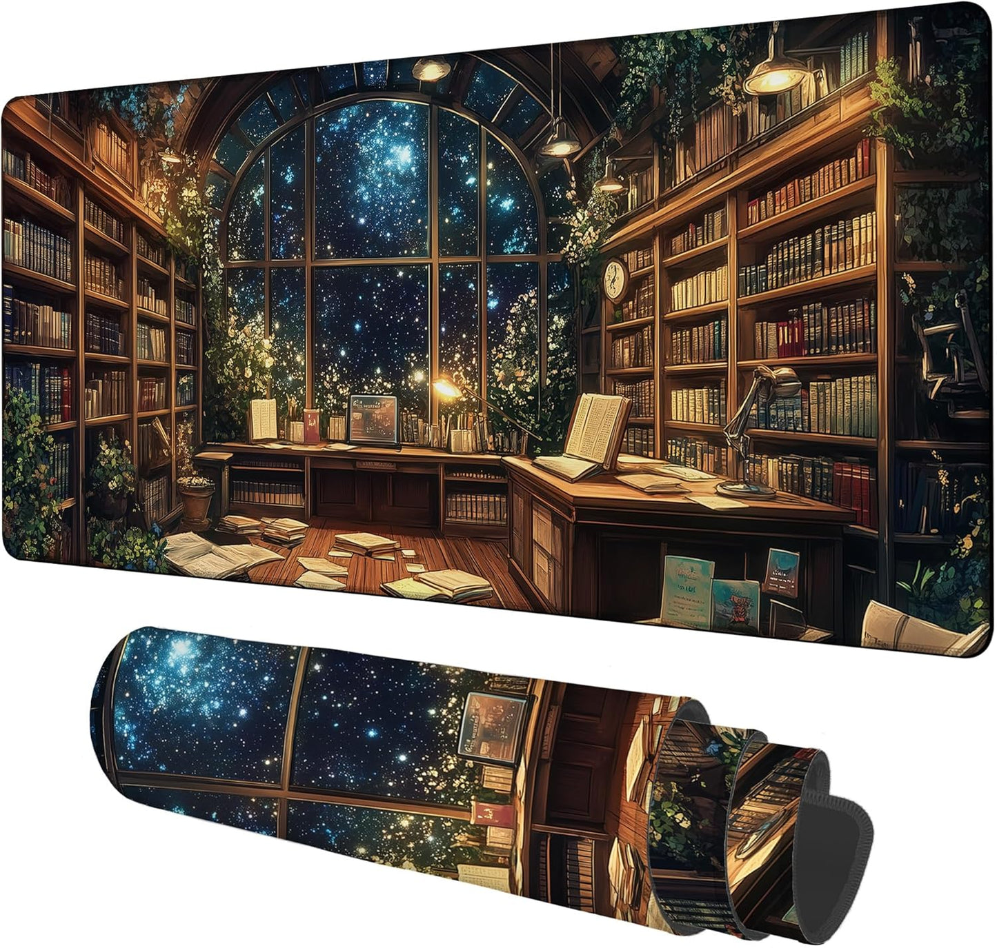 an Old Library Gaming Mouse Pad 3mm Thick Stitched Edge Waterproof Non-Slip Large Computer Keyboard Mouse Mat,Suitable for Office Entertainment Decorative Desk Pad 35.4 x 15.7 Inches