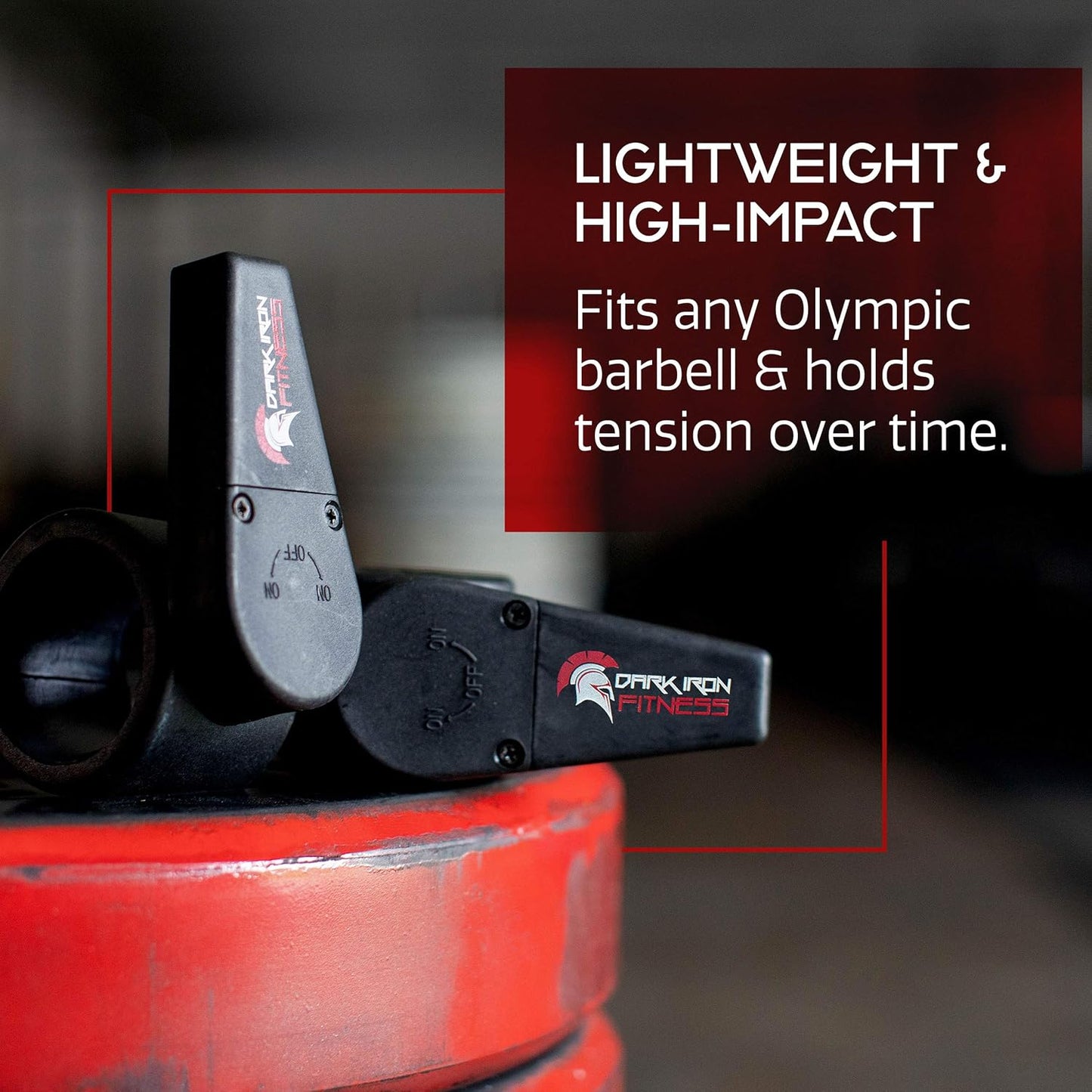 Dark Iron Fitness Barbell Clamps 2 Inch - 1 Pair of Olympic Size Weight Barbell Collars, Professional Weightlifting Plate Clips with Quick Release Spring Lock to Hold Weights on Bars - Black