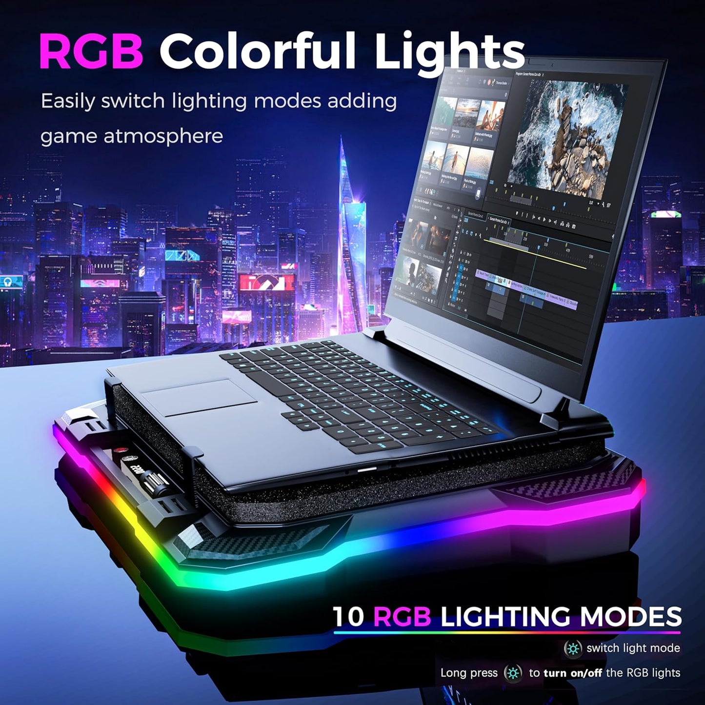 AICHESON Gaming Laptop Cooling Pad with Powerful Cooler Fans, RGB Lighting and Phone Holder for 15-19 inch Laptops and PC Computers