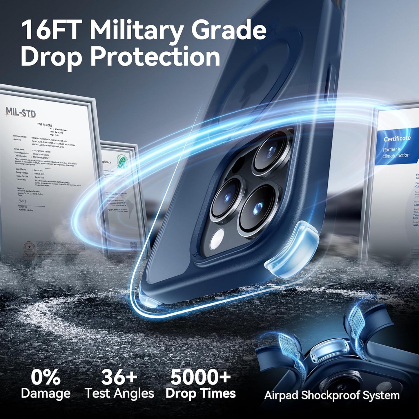 CASEKOO Designed for iPhone 16 Pro Max Case with Magnetic Invisible Stand [Military Drop Protection] [Compatible with MagSafe] Shockproof Slim Translucent Matte Promax Case 6.9 Inch, Blue