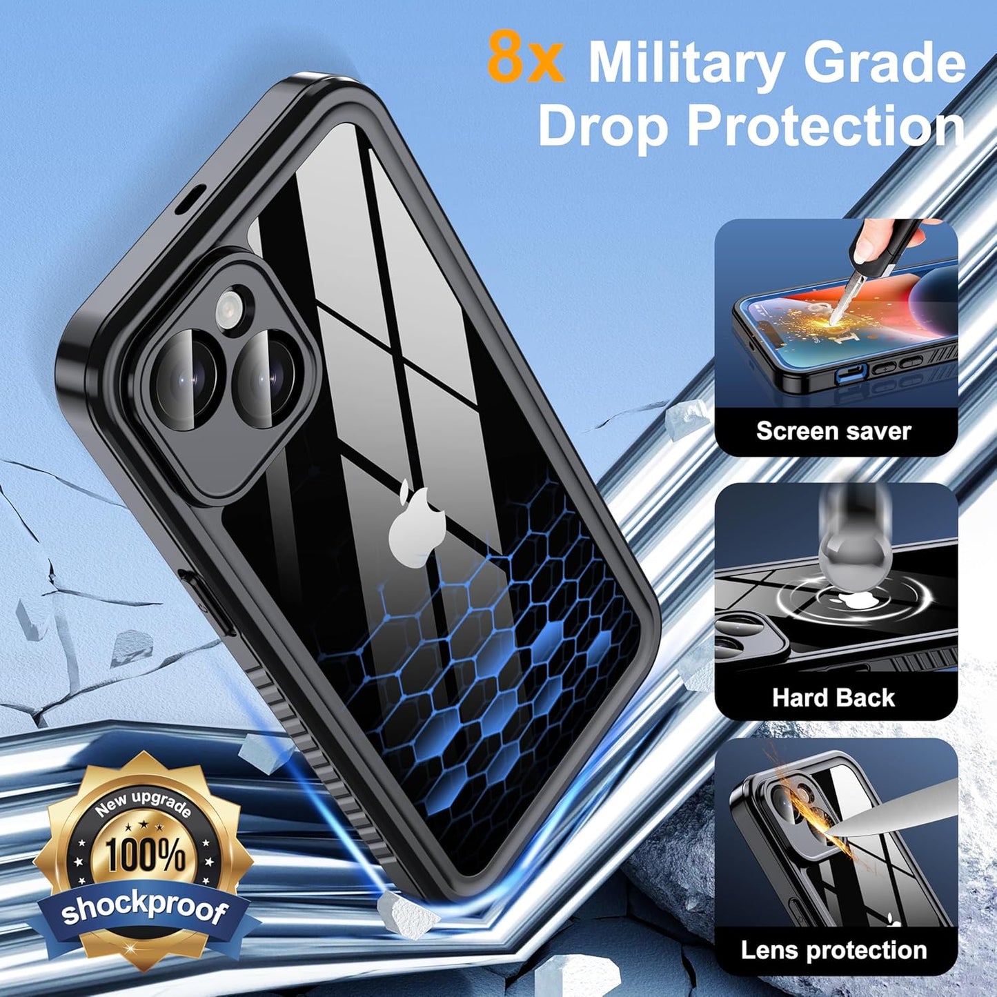 for iPhone 14 Case Waterproof - Built-in Privacy Screen Protector & HD Screen Protector [IP68 Underwater] Shockproof Dustproof Full Body Protection iPhone 14 Phone Case Blue