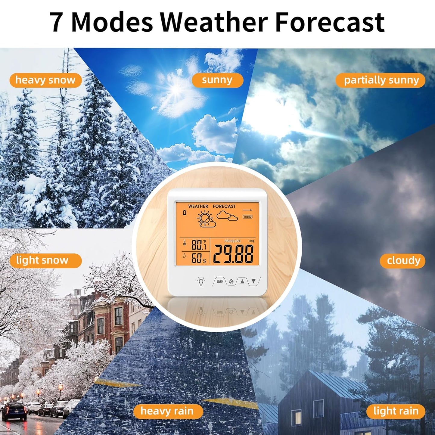 Digital Barometer Ambient Weather Forecast Clock Thermometer and Hygrometer for Golf Cart, Boat, Home, Office Easy to See Time, Temperature, Humidity, & Pressure
