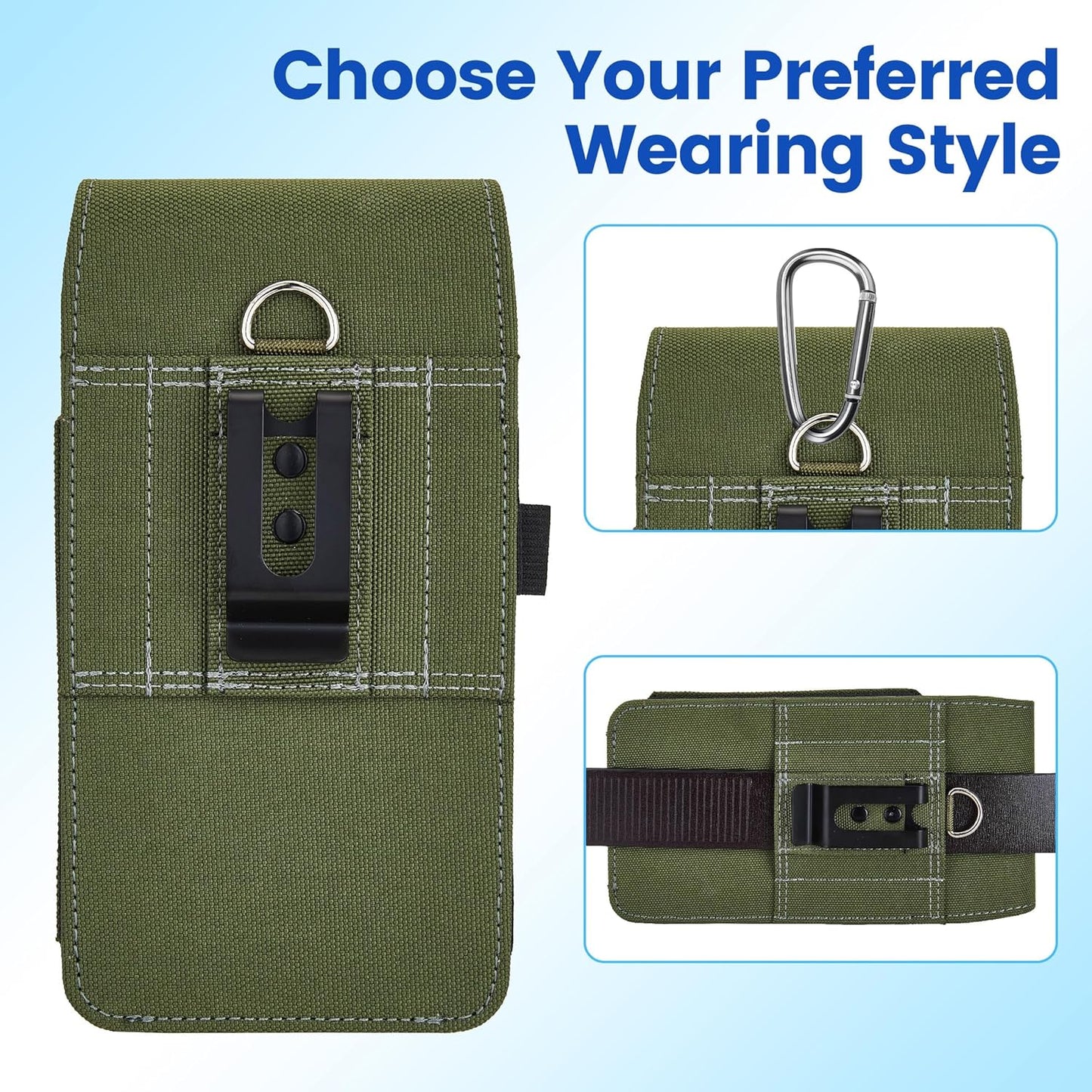 BECPLT Nylon Holster Compatible with Galaxy S25 Ultra S24/S23/S22/S21/S20 Ultra A17 A16 Motorola Moto G56 G Power Cell Phone Belt Holder for Men - Green