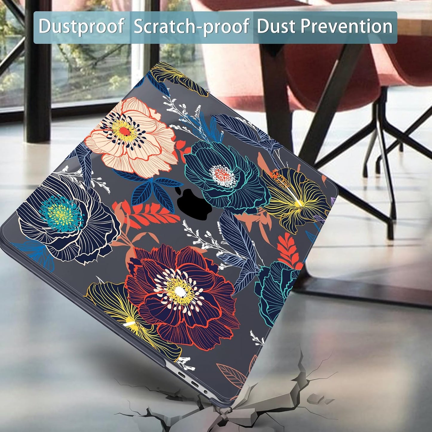 Mektron for MacBook Pro 16 inch A2141 Case 2020 2019 Release with Retina Display & Touch Bar & Touch ID, Plastic Hard Shell Cover Keyboard Skin Screen Protector Dust Plug，Dahlia Flowers