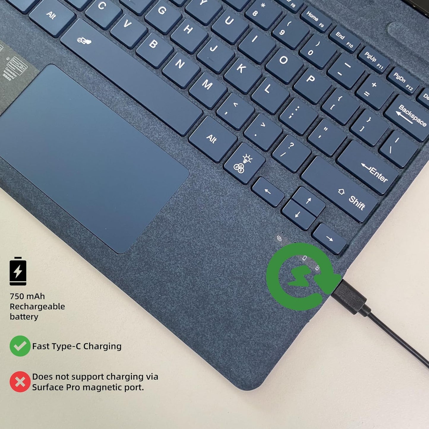 Keyboard for Microsoft Surface Pro Copilot+ (11th Edition) / Pro 11 / Pro 10 / Pro 9 / Pro 8 / Pro X, 13 inch, Detachable Type Cover with Touchpad, 7-Color Backlit & Pen Holder (Sapphire)