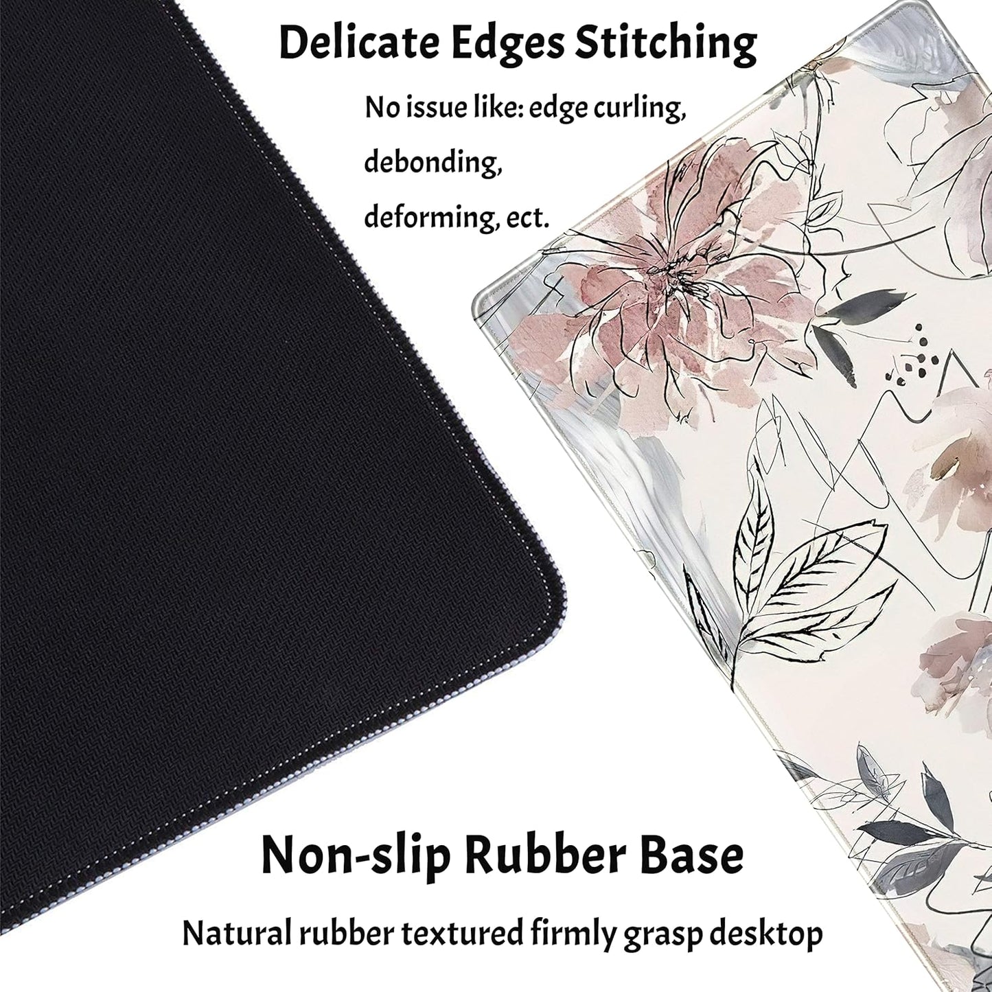 Desk Mat, Abstraction Hand Painted Flowers Extended Gaming Mouse Pad (31.5x15.75 in), Cute Large Non-Slip Rubber Base Mousepad with Stitched Edges, Keyboard Mouse Mat Desk Pad for Game Office