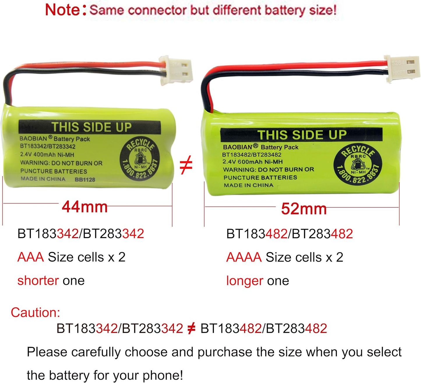 2.4V 400mAh Cordless Home Phone Battery for AT&T BT162342 BT-162342 BT166342 BT-166342 BT266342 BT-266342 BT183342 BT-183342 BT283342 BT-283342 VTech CS6329 CS6114 CS6419(Pack of 2)