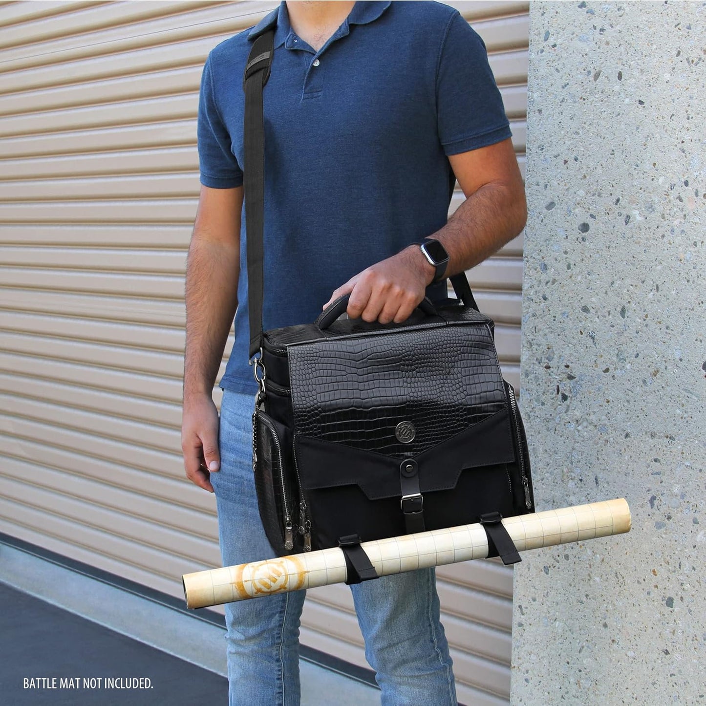 ENHANCE Collector's Edition RPG Adventurer's DND Bag - Dragon Hide Exterior Travel RPG Bag with Tabletop Miniatures Storage Vault, Mat Holder, DND Dice & Token Pockets, Fits 4-8 Books (Dragon Black)