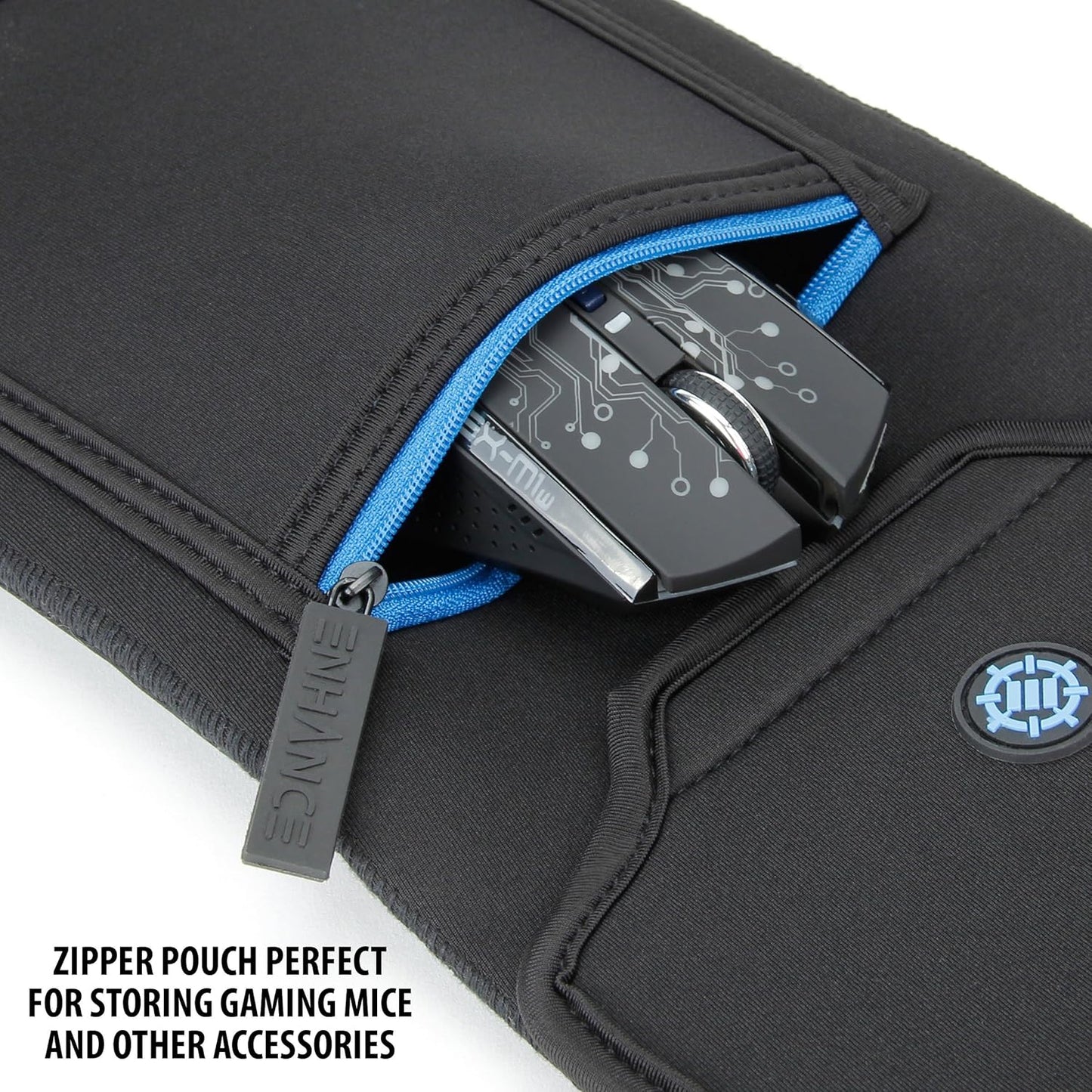 ENHANCE Keyboard Sleeve Travel Case for TKL Tenkeyless Compact Tournament eSports Gaming Keyboards (up to 15 Inches) - Rugged Neoprene Construction , Zipper Mouse Storage and Cable Storage Pouch