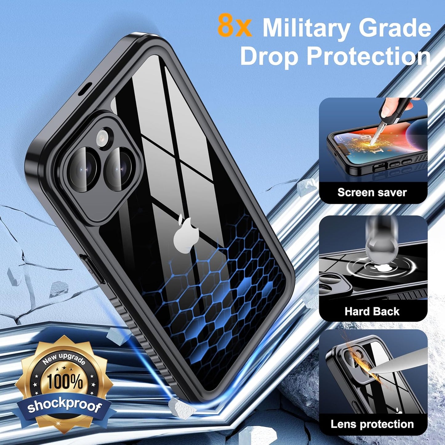 for iPhone 14 Case Waterproof - Built-in Privacy Screen Protector & HD Screen Protector [IP68 Underwater] Shockproof Dustproof Full Body Protection iPhone 14 Phone Case Black