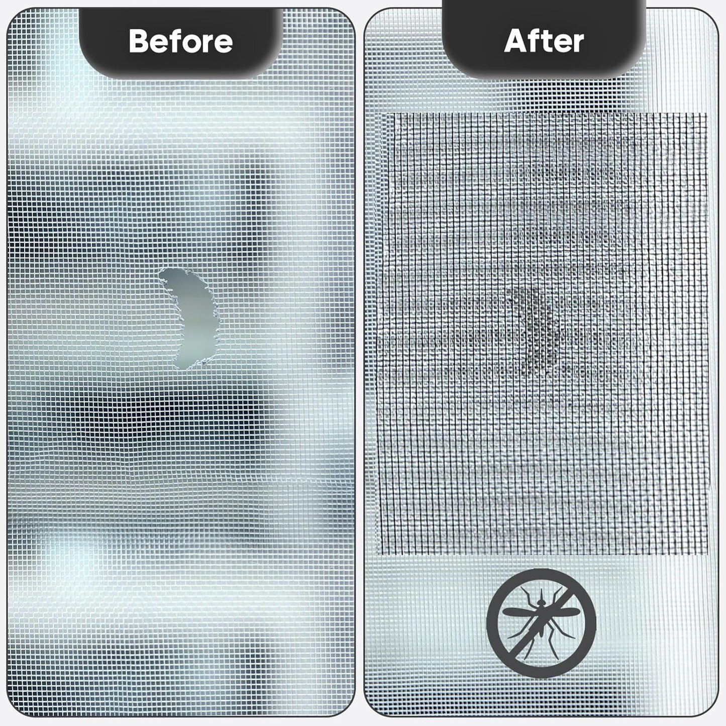 5" x 7" Black/Grey Screen Repair Kit, 6 PCS Window Screen Patch Repair Tape for Mesh Window Door, Strong Adhesive Fiberglass Mesh Pacth Tape