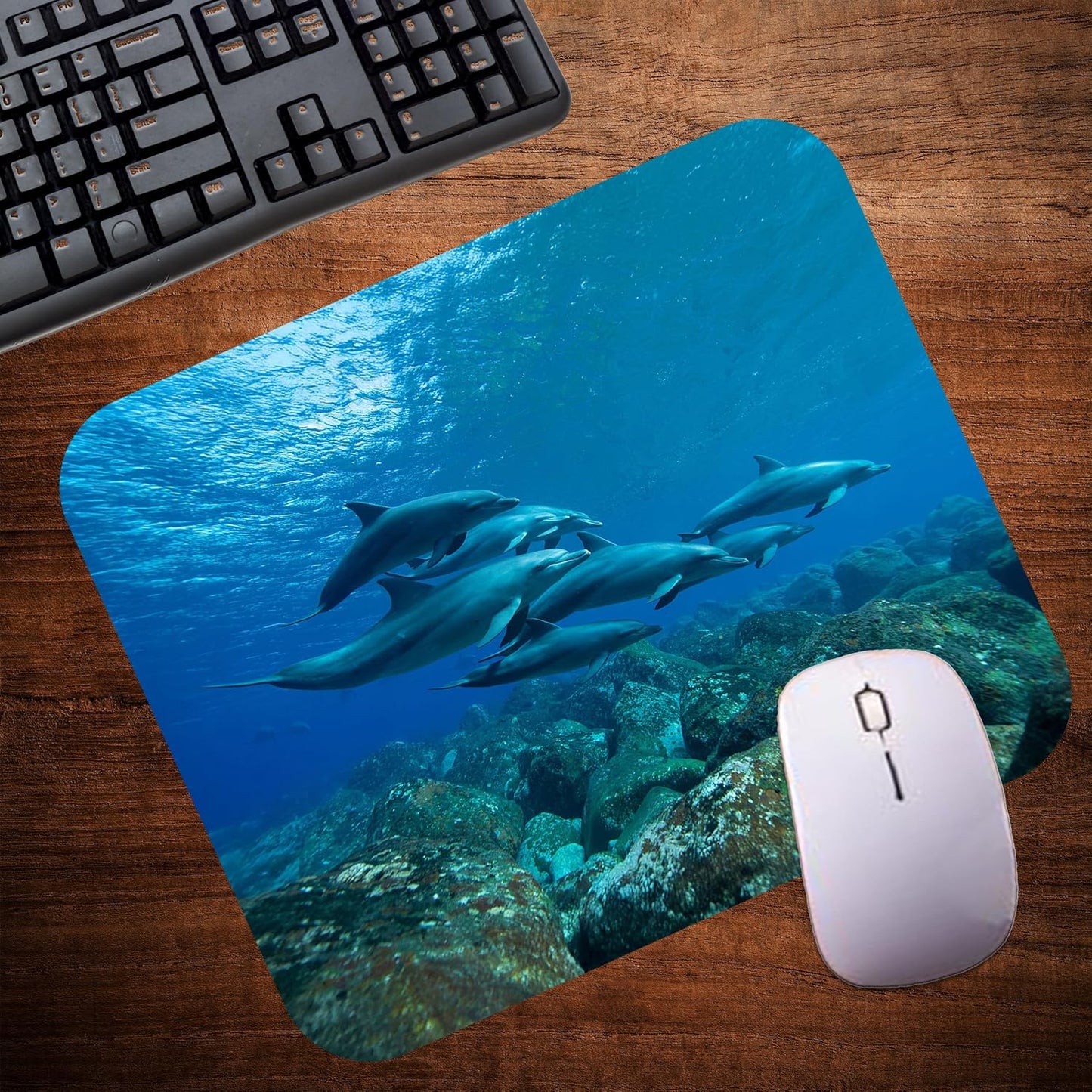 Coastal Shoreline Waves Sandy Beach Theme Mouse Pad Mat Mousepad for Desk Computer Laptop PC Gaming Home or Office Gift (Dolphin Underwater MP20)