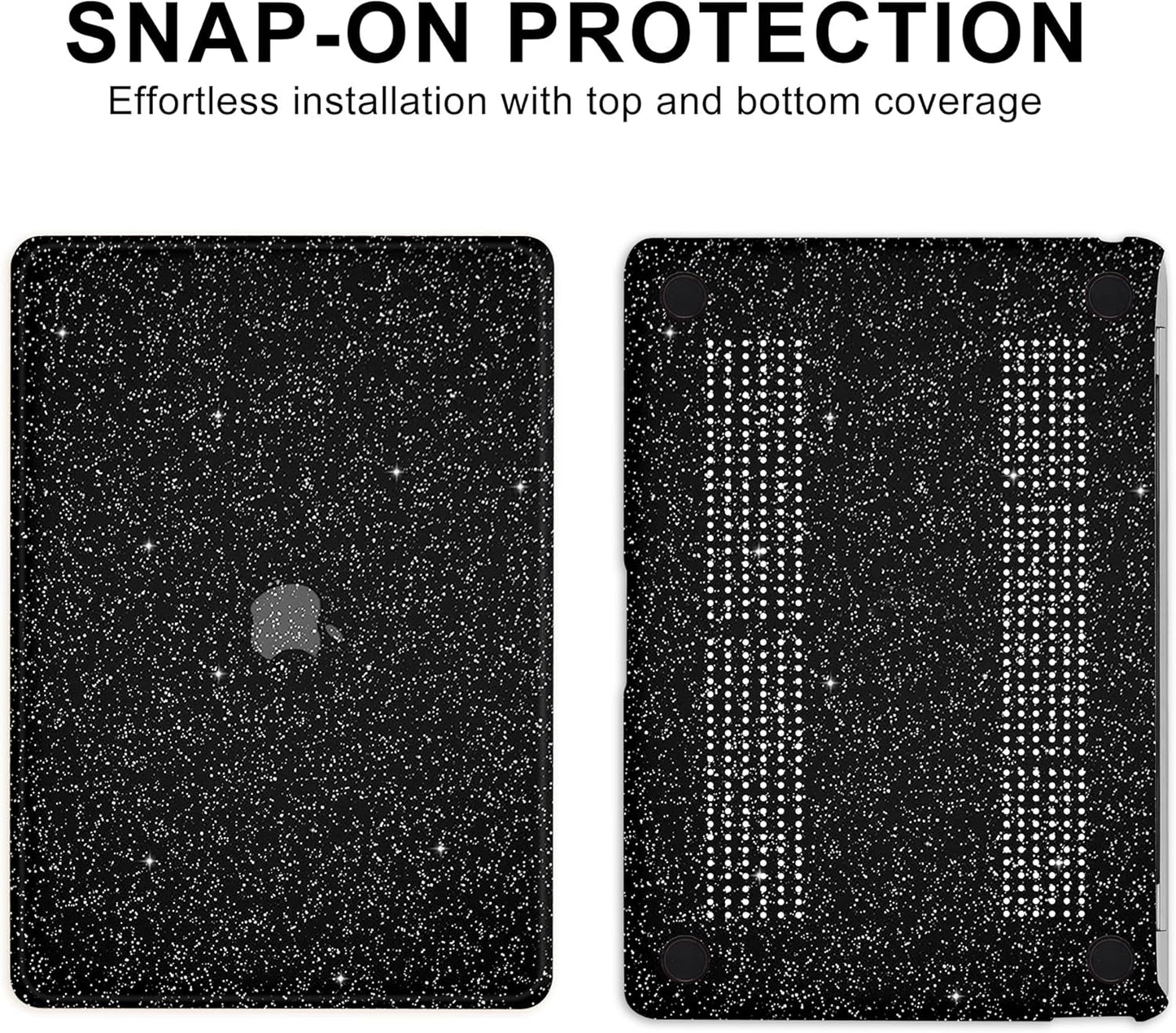 Compatible with MacBook Air 13 inch Case 2021 2020 2019 2018 A2337 M1 A2179 A1932 Touch ID, Glitter Smooth Leather Hard Shell + Keyboard Cover for MacBook Air 13.3 inch Case, Shining Black