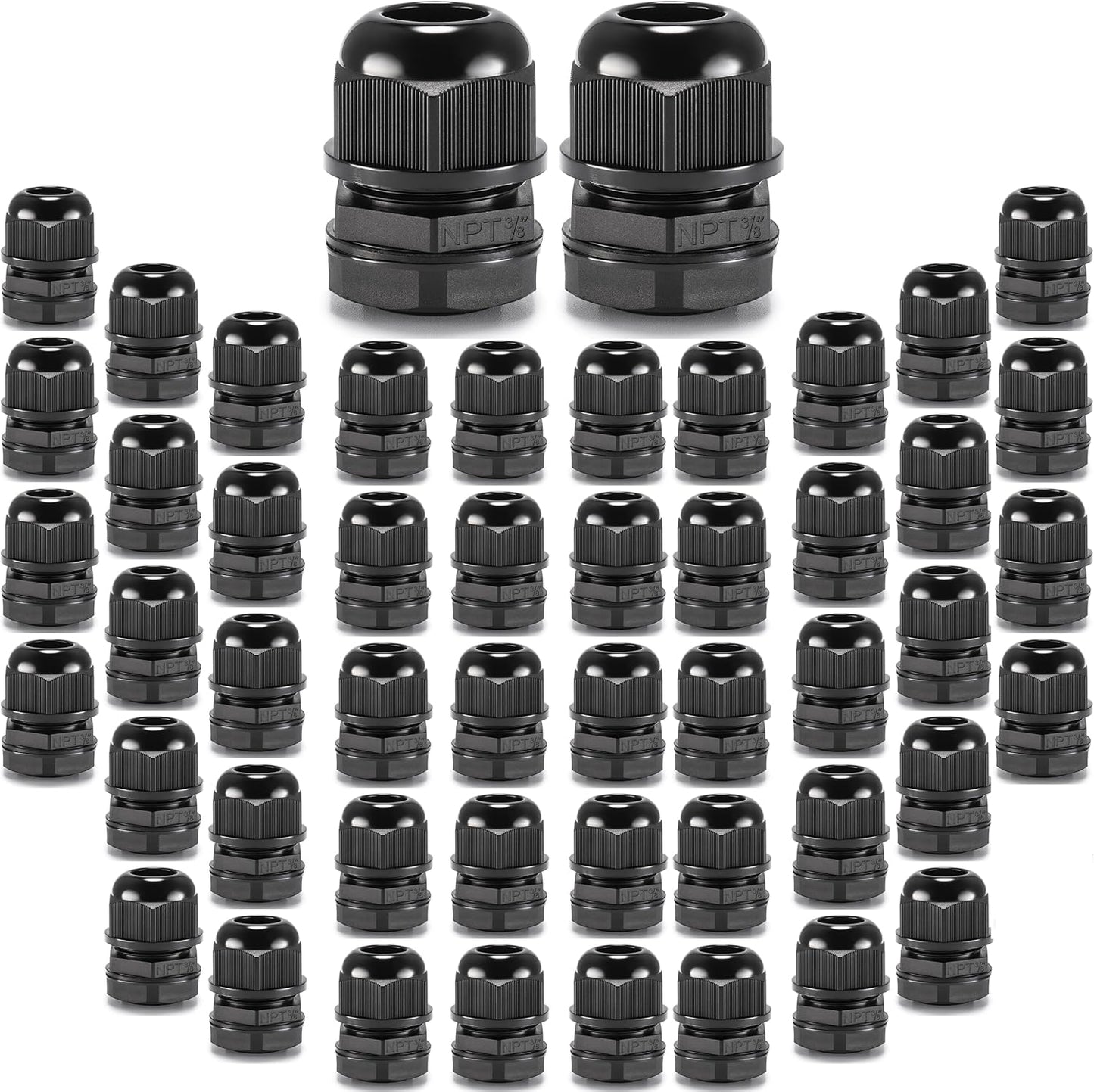 QILIPSU 50pcs 3/8" NPT Cable Gland Waterproof IP68 Nylon Cable Pass Through Cord Grip Connector Strain Relief Wire Grommet