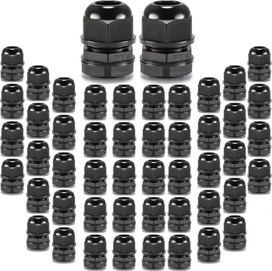 QILIPSU 50pcs 3/8" NPT Cable Gland Waterproof IP68 Nylon Cable Pass Through Cord Grip Connector Strain Relief Wire Grommet