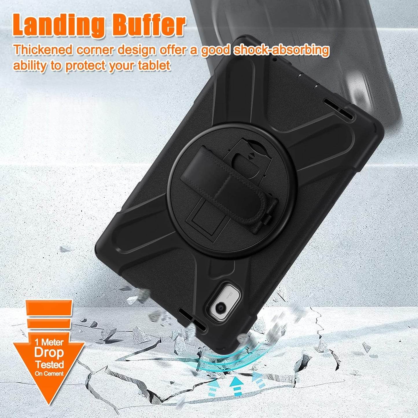 Junfire Shockproof Case for Lenovo Tab M9 2023 with Built-in Screen Protector, Heavy Duty Rugged Case with 360°Rotatable Kickstand/Hand Strap/Stylus Holder for TB-310FU/TB-310FX, Black