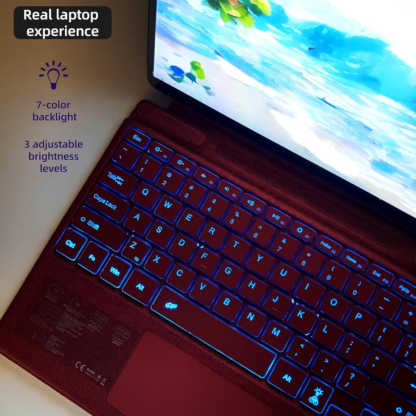 Keyboard for Microsoft Surface Pro Copilot+ (11th Edition) / Pro 11 / Pro 10 / Pro 9 / Pro 8 / Pro X, 13 inch, Detachable Type Cover with Touchpad, 7-Color Backlit & Pen Holder (Poppy Red)