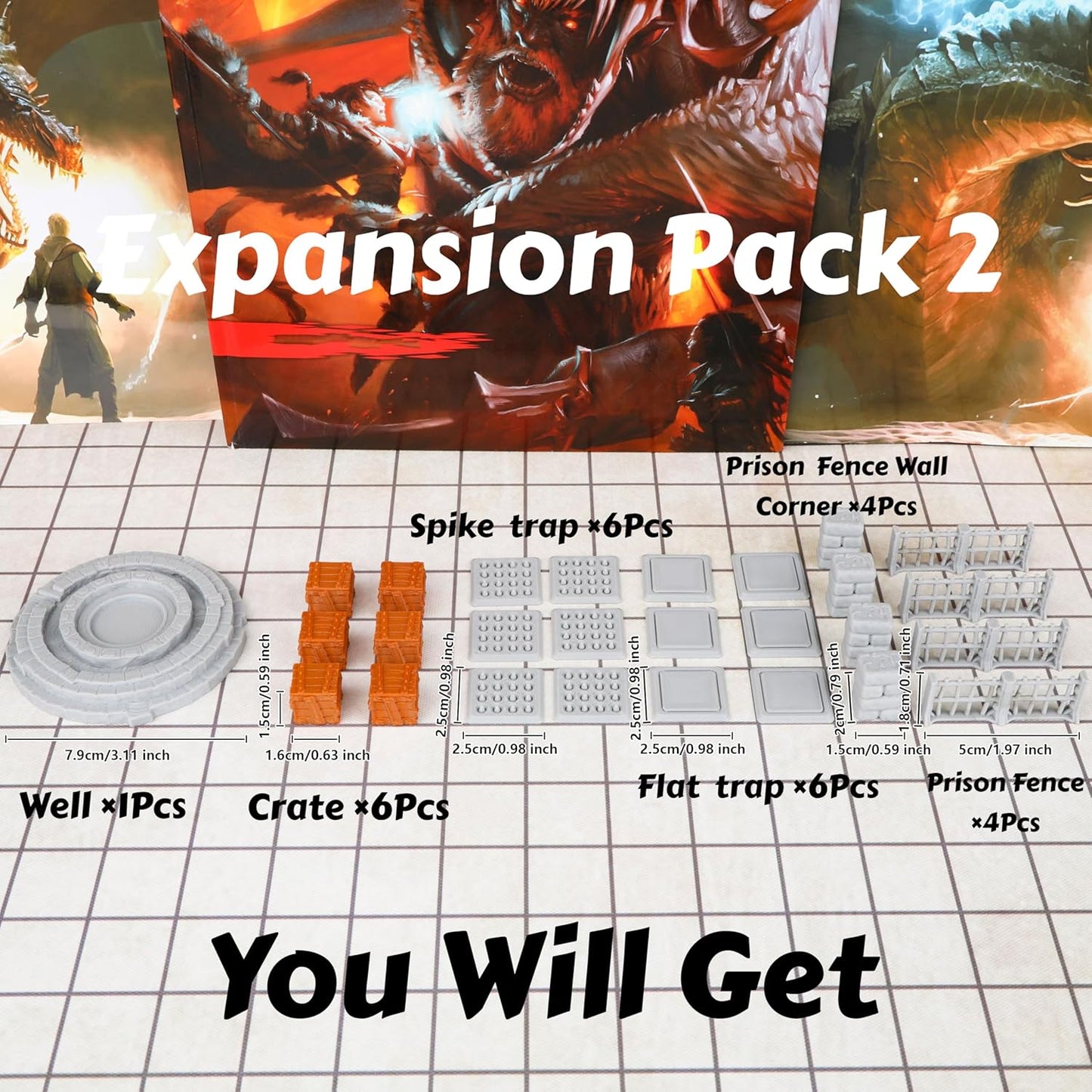 Dungeon Walls 40pcs 28mm Miniature RPG Terrain Modular System DND Building Accessories for Tabletop Role Playing Scenes, Gift of Christmas Halloween for DM (Expansion Pack 2)