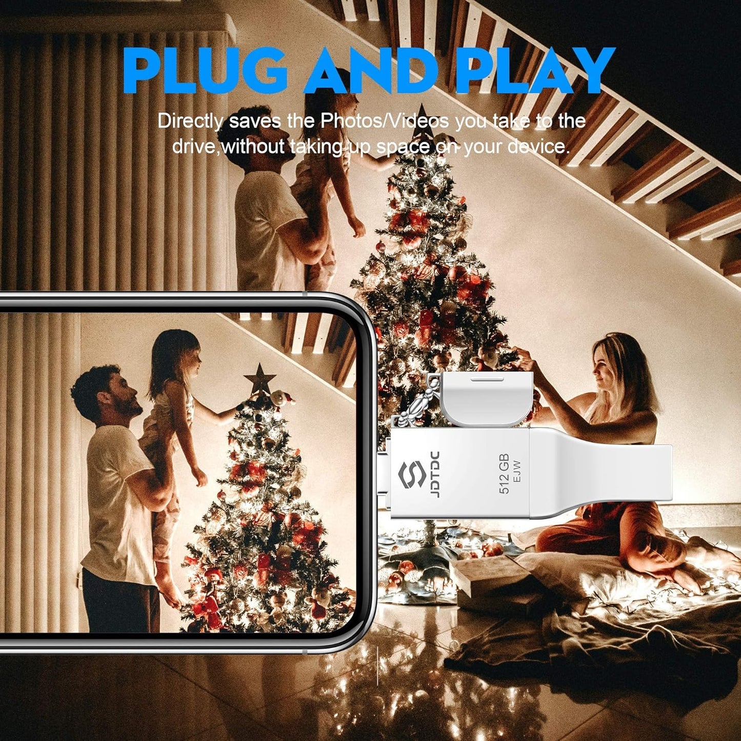 JSL JDTDC 512GB Apple MFi Certified iPhone-Photo-Stick USB C for iPhone 16/15, 3 in 1 USB3.0 iOS-Flash-Drive-for-iPhone Memory-Stick Thumb Drive iPhone Backup Memory Stick for iPhone iPad Android PC