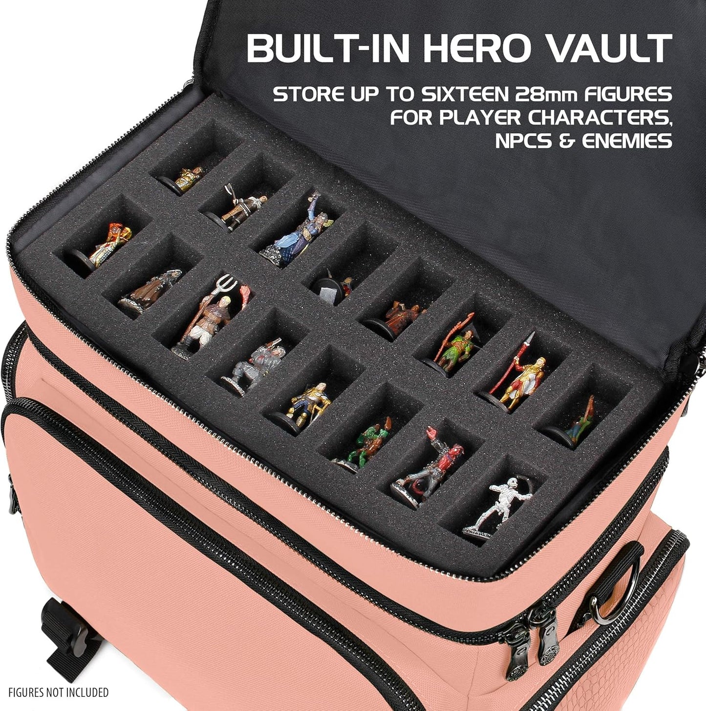 ENHANCE Collector's Edition RPG Adventurer's DnD Bag - Dragon Hide Exterior Travel RPG Bag with Tabletop Miniatures Storage Vault, Mat Holder, DnD Dice & Token Pockets, Fits 4-8 Books (Dragon Pink)