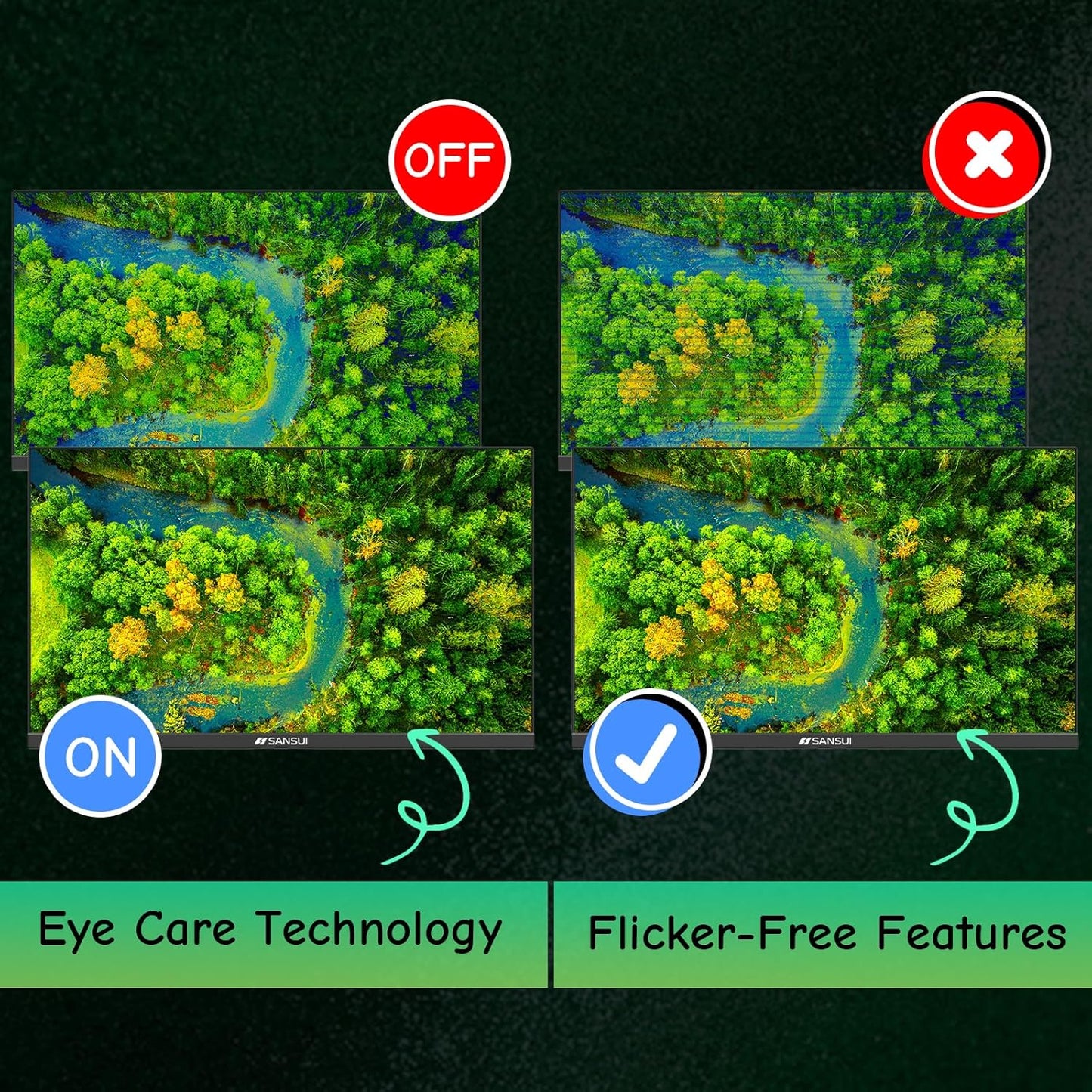 SANSUI Computer Monitor 24 inch IPS Eye Care 1080P Display HDMI,VGA Ports with 178° Viewing Angle/Frame-Less/Tilt/VESA Compatible for Office and Home