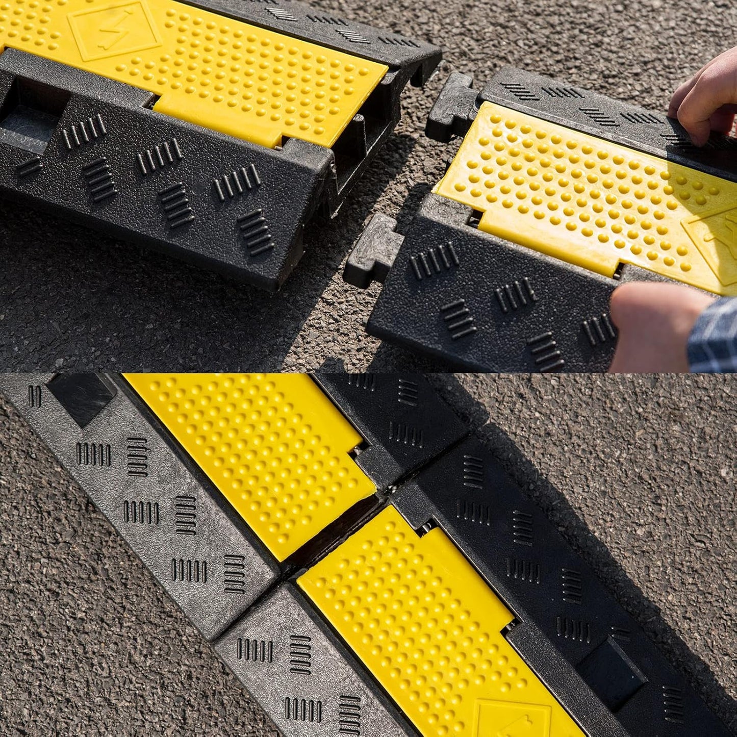 CXRCY Cable Ramp 3 Pack 2 Channel 11000lbs axle Capacity Floor Cord Cable Protector, Rubber Speed Bumps Hose Protector Ramps for Wire/Hose/Pipe Hider Driveway &Outdoor 40x10x2 inch(L x W x H)