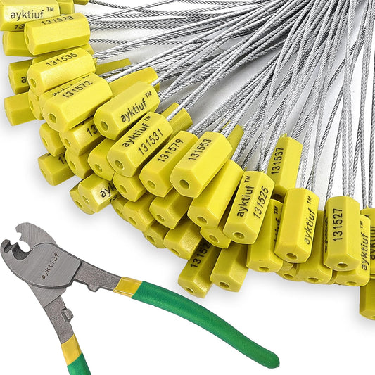 60 Pieces Security Cable Seals, Metal Number Security Tags for Truck, Trailers, Cargo, Containers, Vans, Oil Tank, Milk Vehicle (Yellow, 60 Pack)