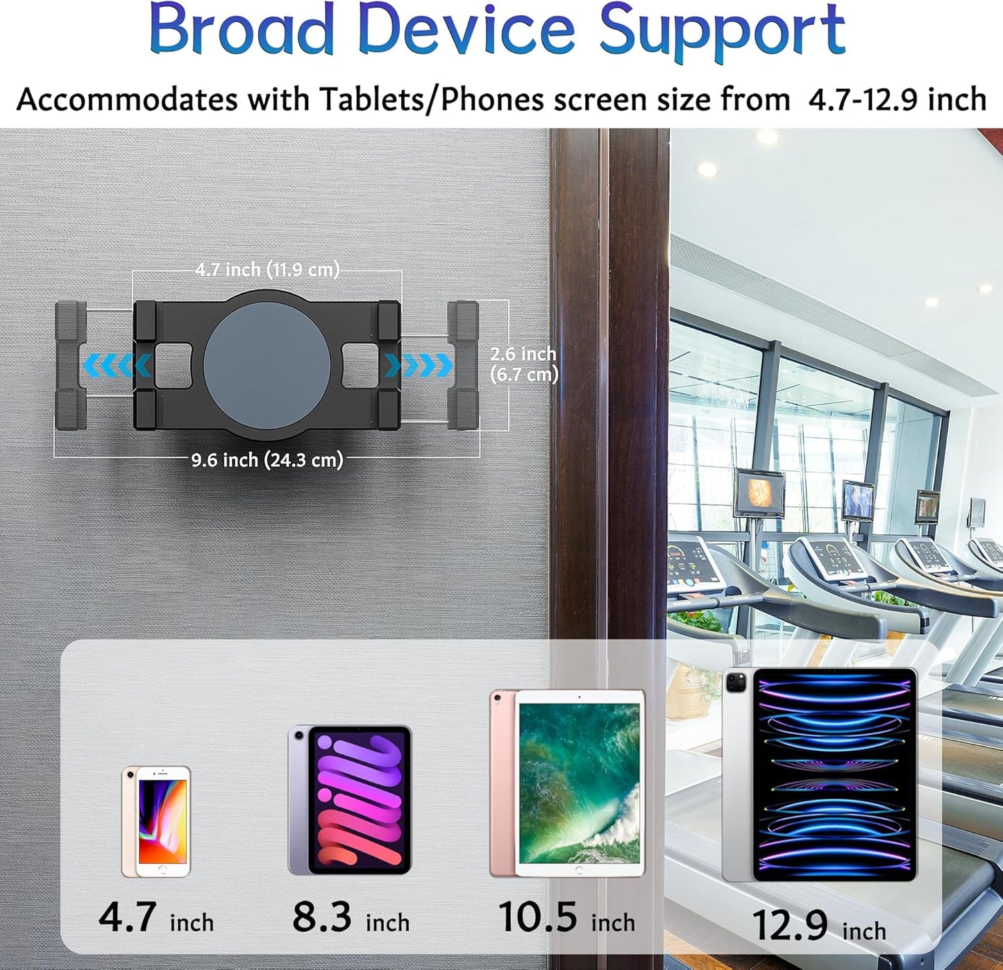 iPad Wall Mount, Universal 360° Rotating Tablet Wall Mount Holder, Phone Holder Arm Bracket, Compatible with 4.7"-12.9" Devices Including iPad Pro, Mini, Air - Ideal for Home, Office Use