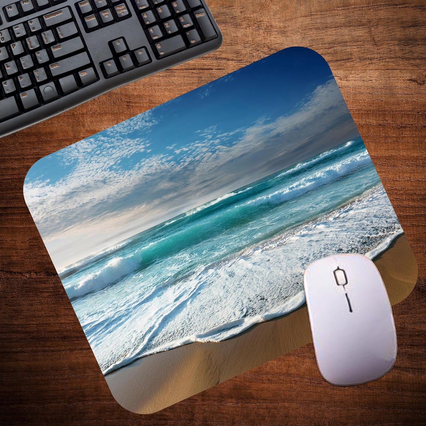 Coastal Shoreline Waves Sandy Beach Theme Mouse Pad Mat Mousepad for Desk Computer Laptop PC Gaming Home or Office Gift (Beach MP35)