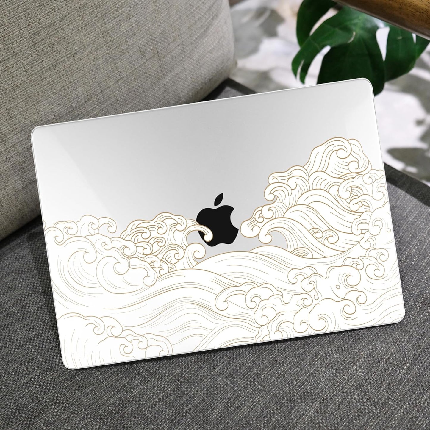 MEEgoodo for MacBook Air 13.3 inch Case 2021 2020 2019 2018 A2337 M1 A2179 A1932, Laptop Shell with Keyboard Webcam Cover & Trackpad Film & Type C Adapter for MacBook Air M1, Hand Drawn Wave