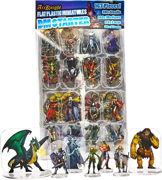Arcknight Dungeons and Dragons Starter Set - 167 Flat Plastic DND Miniatures Ready-to-Use, Full Color, Double-Sided Art - Perfect D&D Gifts for DND 5e, Pathfinder, Heroquest & RPG's (DM Starter Set)