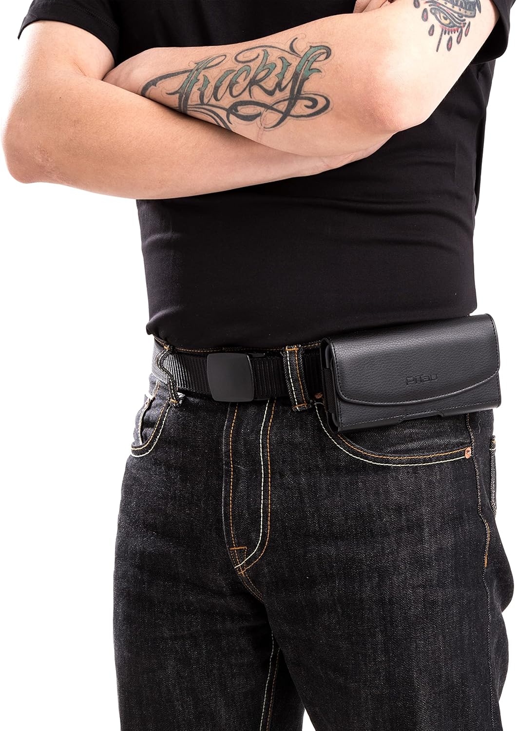 Holster for Samsung Galaxy Ultra S25 S24 S23 S22 S21 Note 20, Google Pixel 8 9 Pro XL – Extra Large Cell Phone Belt Holder Case with Clip, ID Card Pouch - Black