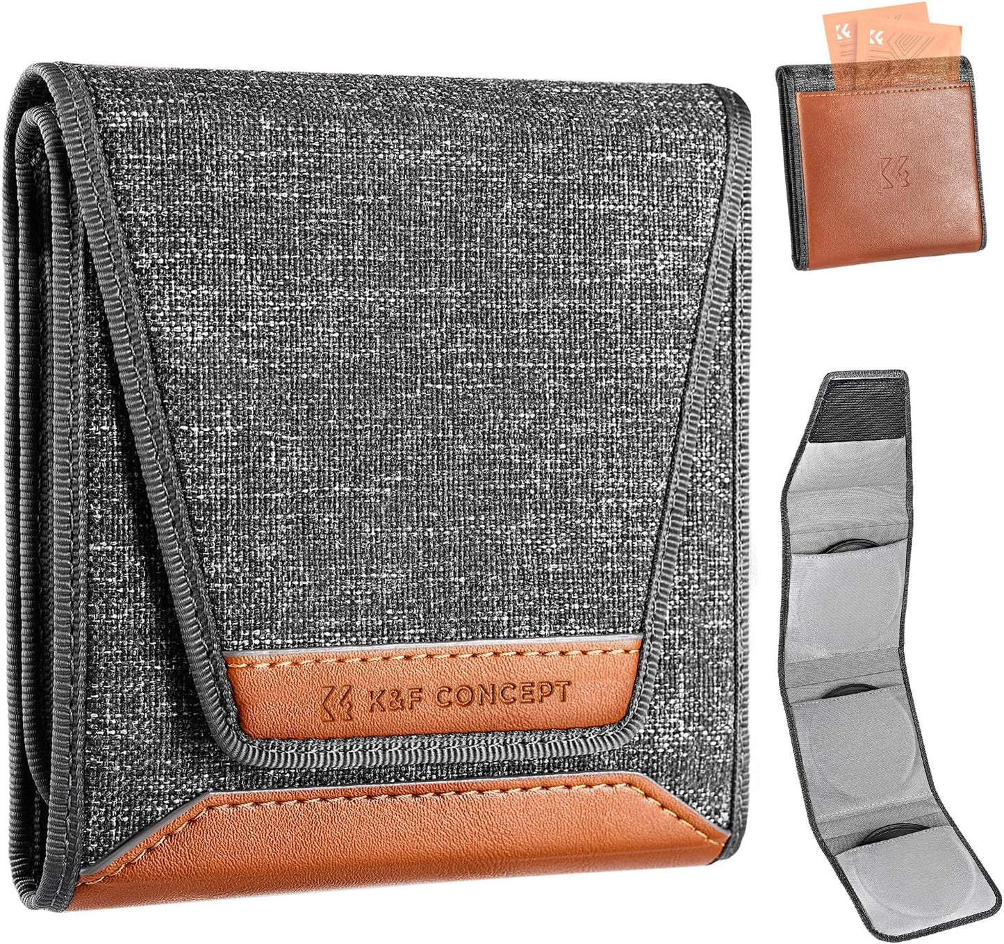 K&F Concept Optics Lens Filter Case, Holds 3 Filters Up to 62mm, Water & Dust Resistant Durable Protective Case, Folding Carry Pouch for Round or Square Filters for Canon Nikon Sony Camera Filters