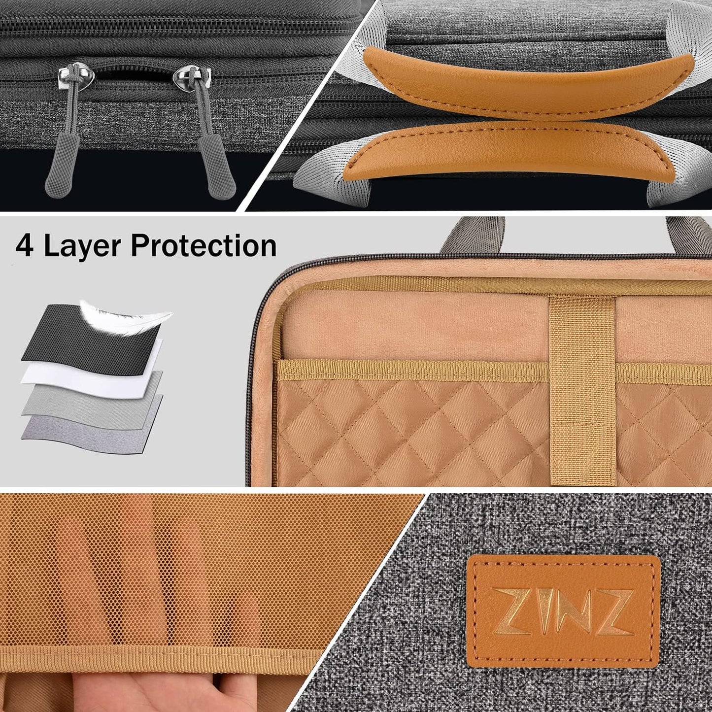 ZINZ Laptop Case Computer Sleeve Briefcase with Multi-pockets for 11.6 12.9 13 13.3 14 15 15.6 16 inch Notebooks