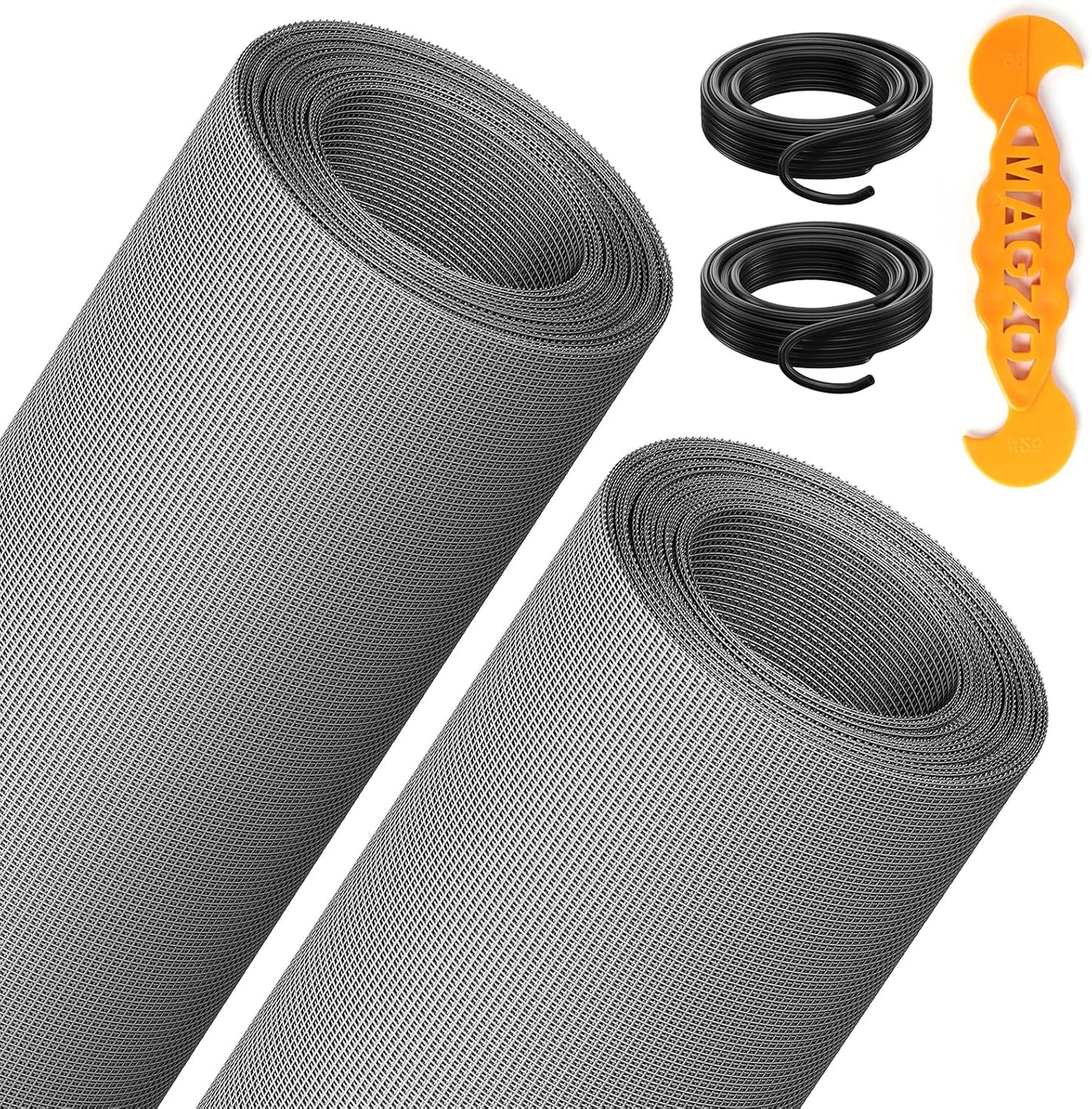 2PACK MAGZO Window&Door Screen Replacement Kit, 48''W x 99''L, with Retainer Spline (Total 65.6 FT) and Press-Fit Roller Tool, Scratch-Proof Polyester, Mesh Roll Repair for Patio, Pet Friendly, Grey