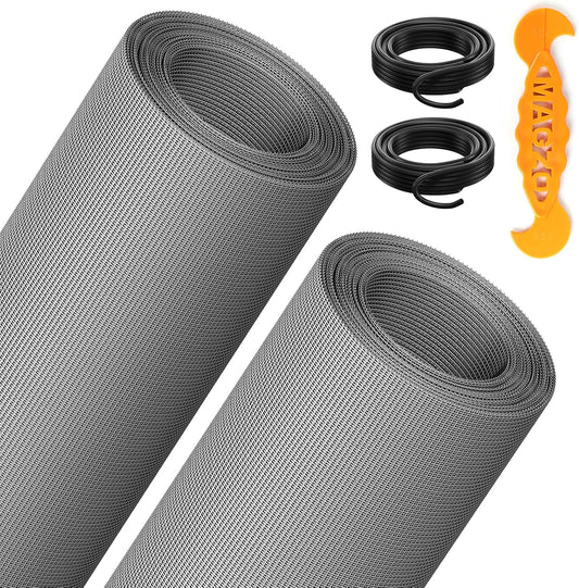 2PACK MAGZO Window&Door Screen Replacement Kit, 48''W x 99''L, with Retainer Spline (Total 65.6 FT) and Press-Fit Roller Tool, Scratch-Proof Polyester, Mesh Roll Repair for Patio, Pet Friendly, Grey