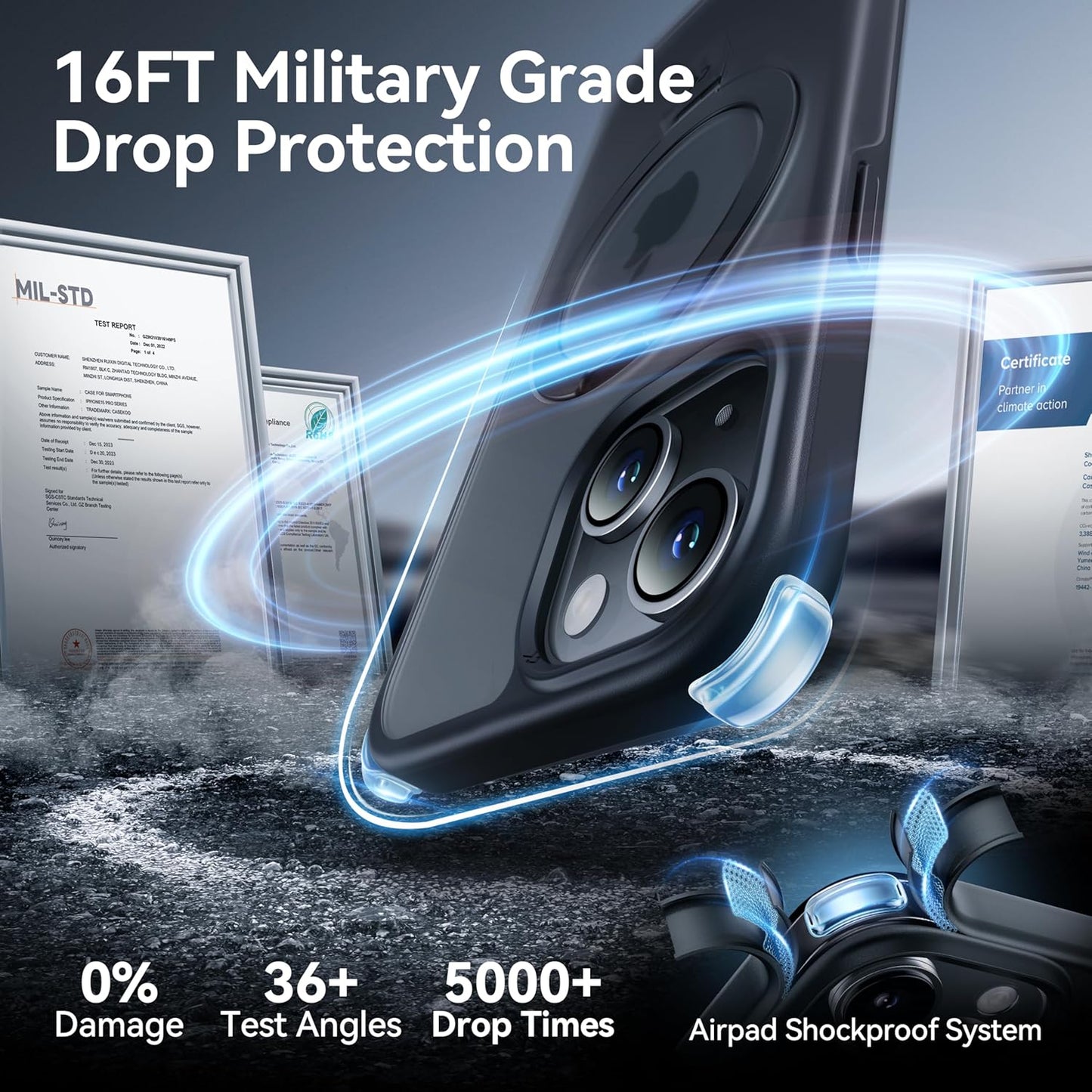 CASEKOO Designed for iPhone 15 Case with Magnetic Invisible Stand [Military Drop Protection] [Compatible with MagSafe] Shockproof Slim Translucent Matte Case 6.1 Inch, Black