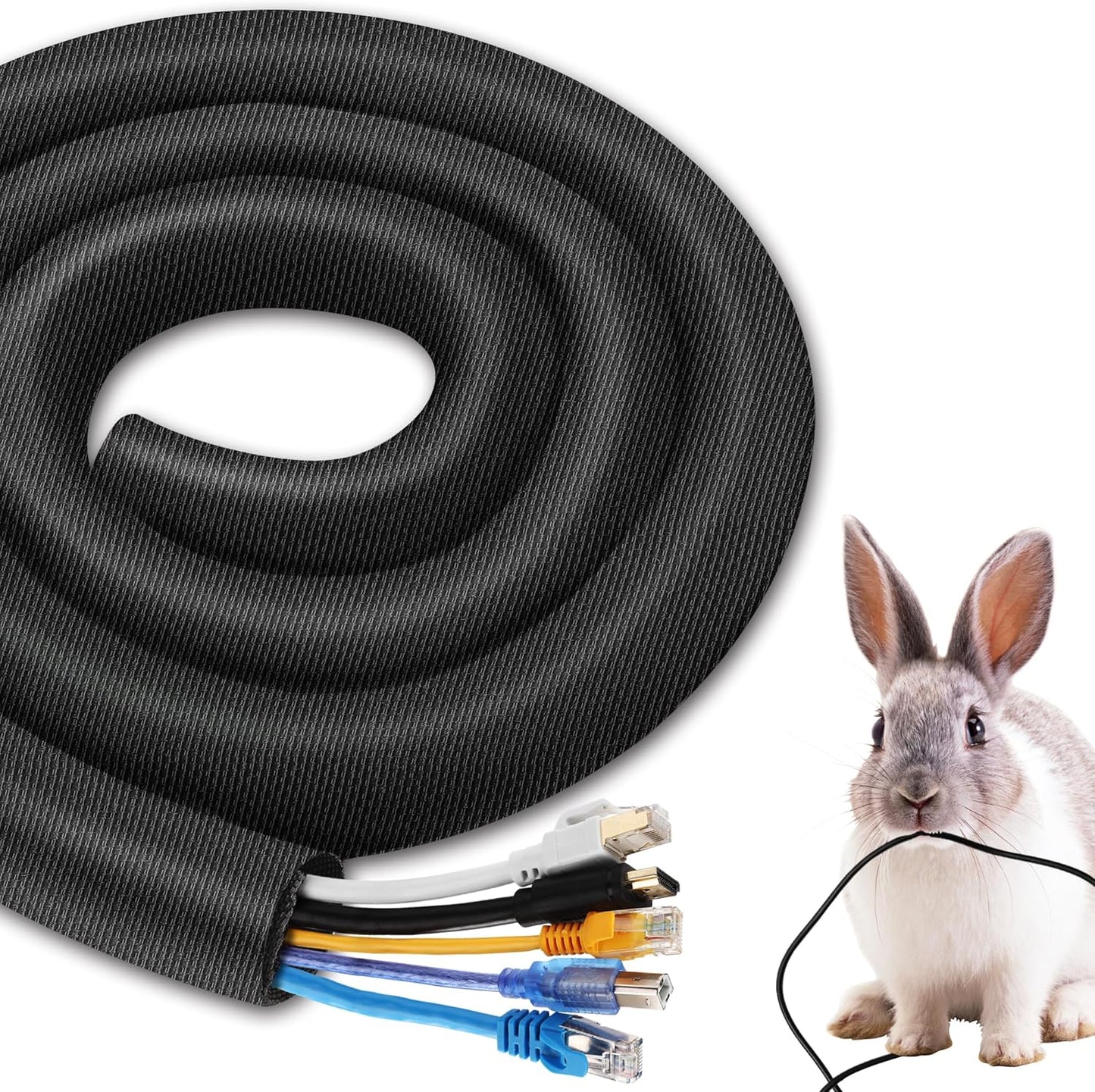 Cord Protectors from Pets No Chew 8.2ft 1/2inch, YCLYC Spilt Wire Protector Tubing Cable Sleeve, Black Cord Wrap Cable Organizer, Power Wire Organizers for Cords, Cable Management Under Desk, Computer