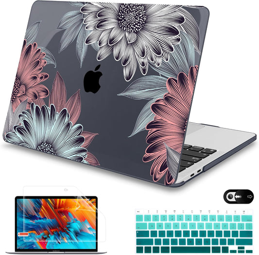 Mektron for MacBook Air 13 Case A1466/A1369 (2010-2017 Release), Snap-on Plastic Hard Shell Cover for MacBook Air 13.3 inch with Keyboard Cover,Blooming Chrysanthemums