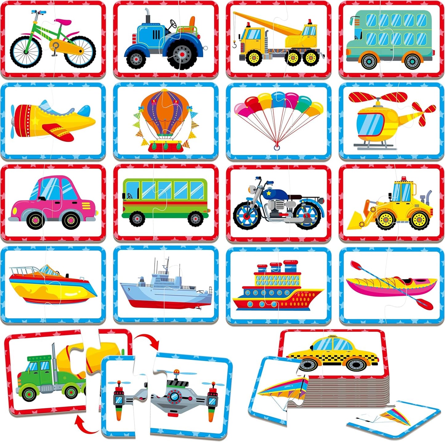 48 Vehicle Matching Puzzles, Self-Correcting Puzzle Match Game Educational Learning Activities for Toddlers, Preschool, Transportation-Themed Learning Games Toys for 3 Years Old
