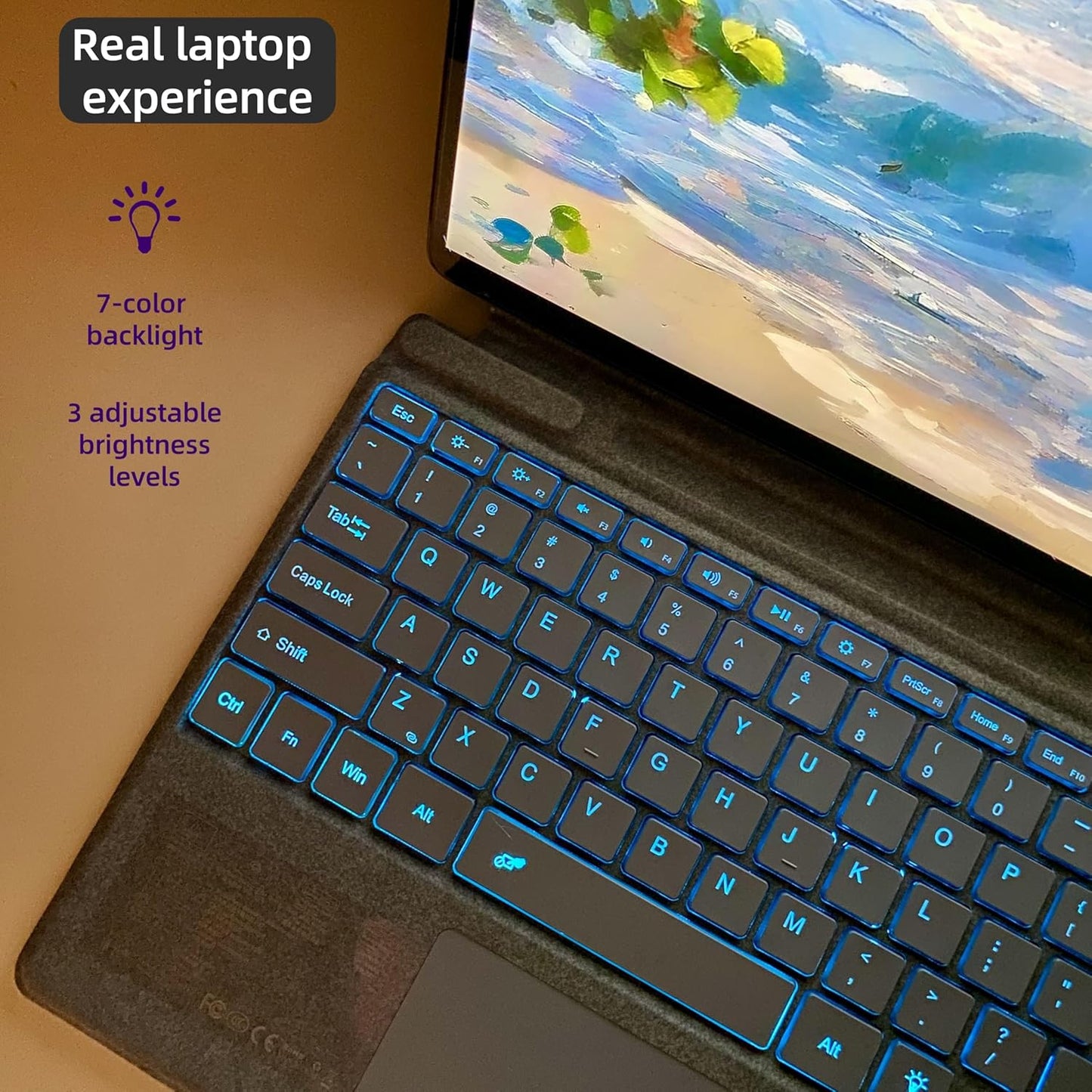 Keyboard for Microsoft Surface Pro Copilot+ (11th Edition) / Pro 11 / Pro 10 / Pro 9 / Pro 8 / Pro X, 13 inch, Detachable Type Cover with Touchpad, 7-Color Backlit & Pen Holder (Light Grey)