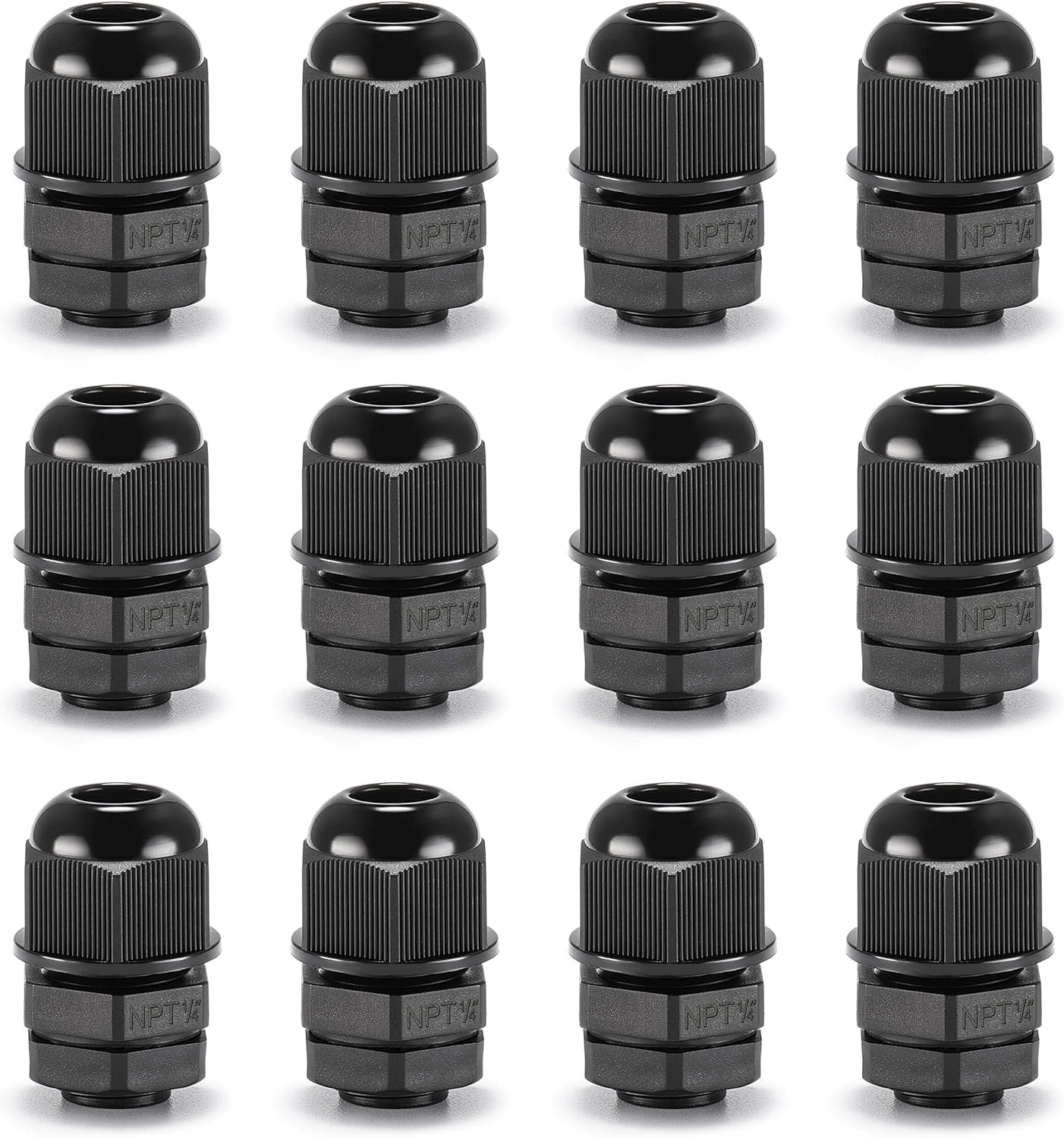 QILIPSU 12pcs 1/4" NPT Cable Gland Waterproof IP68 Nylon Cable Pass Through Cord Grip Connector Strain Relief Wire Grommet