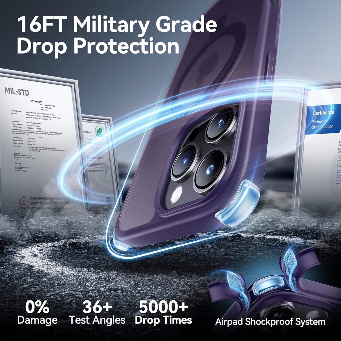 CASEKOO Designed for iPhone 16 Pro Case with Magnetic Invisible Stand [Military Drop Protection] [Compatible with MagSafe] Shockproof Slim Translucent Matte Case 6.3 Inch, Purple